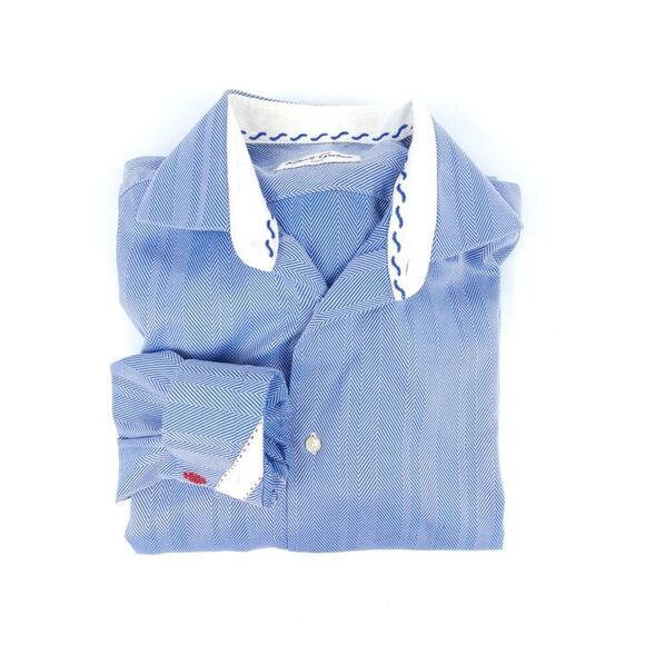 ROBERT GRAHAM Chevron Print Long Sleeve Button Down Dress Shirt Mens Medium Blue - Picture 12 of 12